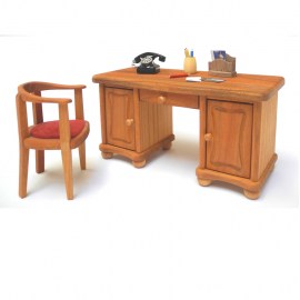 Schreibtisch aus Kirschbaumholz, mit Polsterstuhl, Puppenstubenmöbel in 1zu12, Dekorationsbeispiel